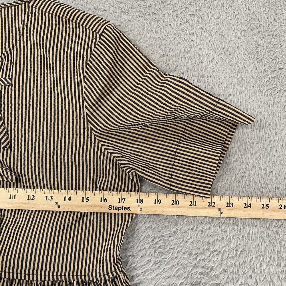 Ganni Seersucker Tie Top Womens 38 Striped Peplum Bow Ruffle Short Sleeve Beige - Picture 5 of 13